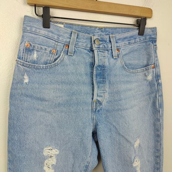 Levis 501 Jeans Womens 27 Ojai Ring Straight Leg Button Fly Knee‎ Rips - Picture 2 of 10